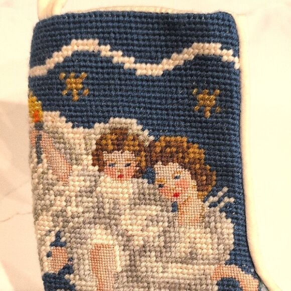 Vintage Handmade Embroidered Needlepoint Angel Christmas Stocking - Picture 2 of 8